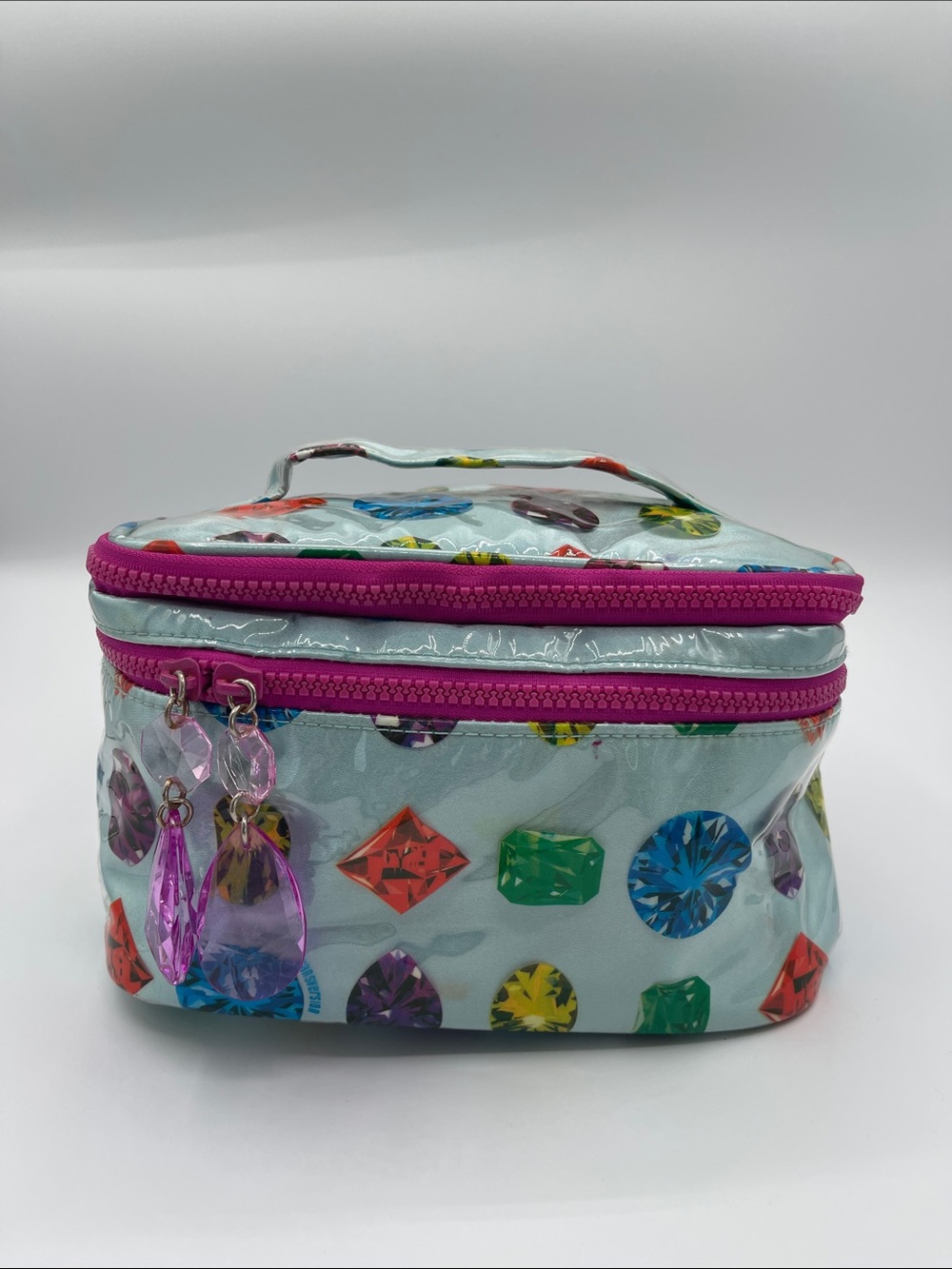 Multicolor Gemstone Print Double Zip Train Case Cosmetic Bag